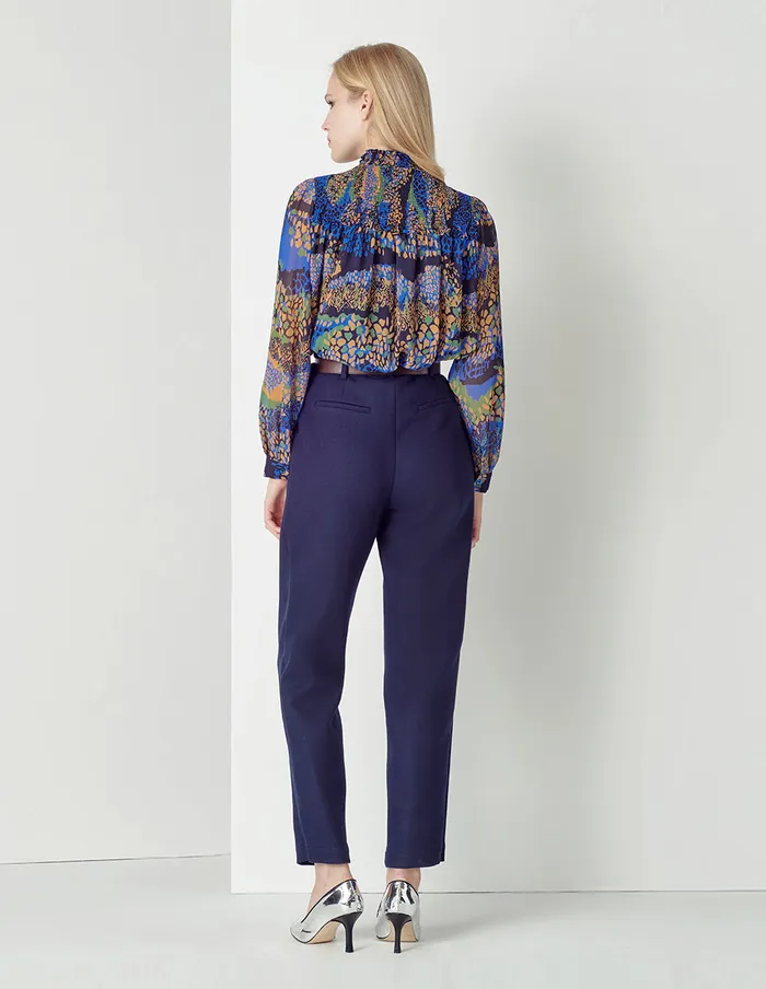 MARYLING Blouse Blue Iris Floral Pleated Georgette Top Mix 8211 Women MARYLING Blouse Blue Iris Floral Pleated Georgette Top Mix 8211 Women