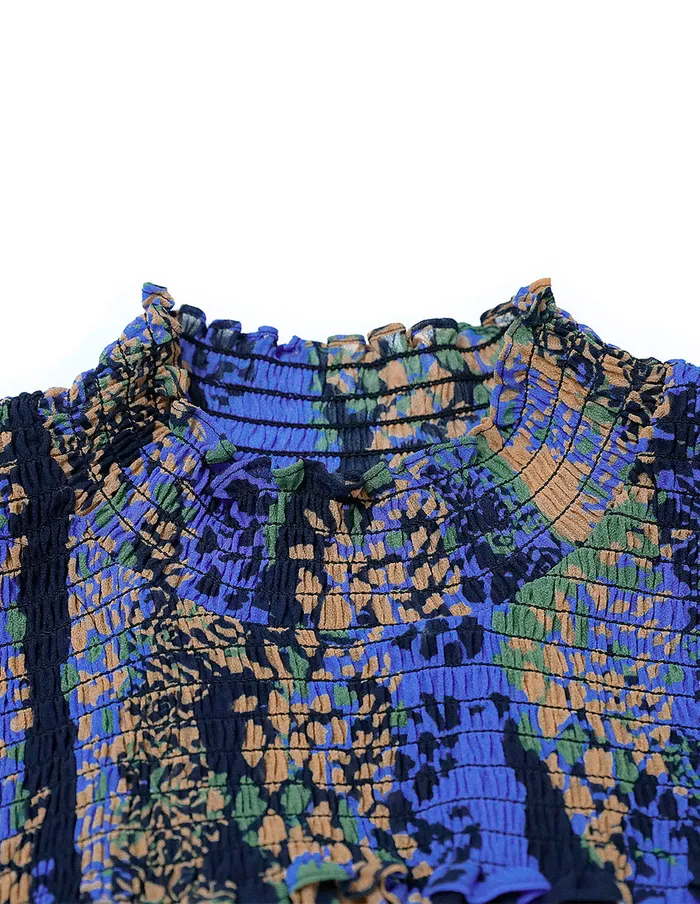 MARYLING Blouse Blue Iris Floral Pleated Georgette Top Mix 8211 Women MARYLING Blouse Blue Iris Floral Pleated Georgette Top Mix 8211 Women