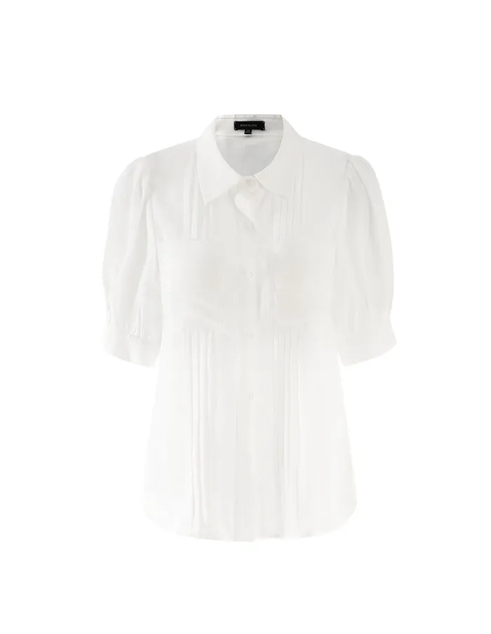 MARYLING Blouse Pleated Design Chest Pocket And Puff Sleeves White 8211 Women