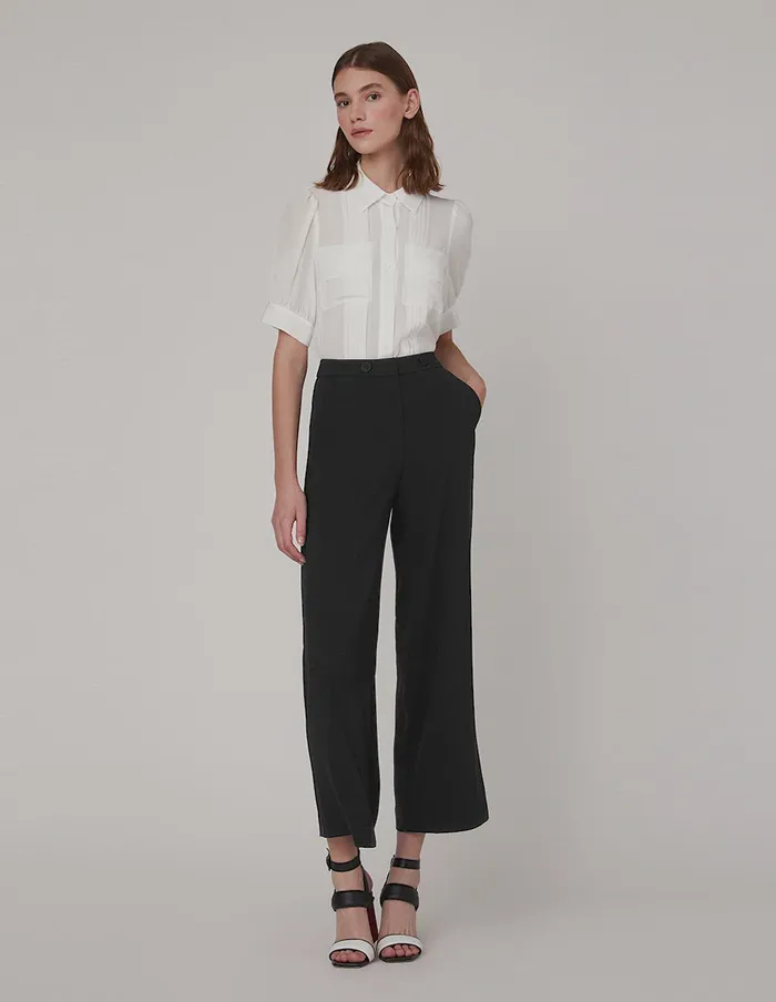 MARYLING Blouse Pleated Design Chest Pocket And Puff Sleeves White 8211 Women
