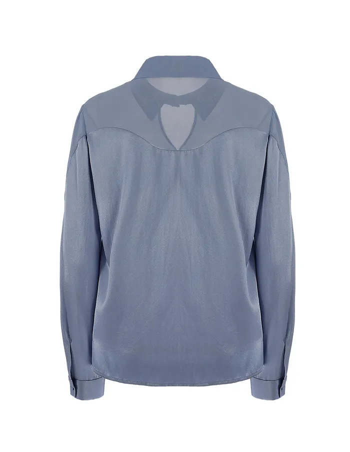 MARYLING Blouse SILK GEORGETTE COLLAR LONG SLEEVE SHIRT Blue 8211 Women MARYLING Blouse SILK GEORGETTE COLLAR LONG SLEEVE SHIRT Blue 8211 Women