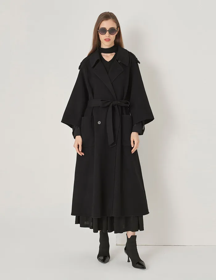 MARYLING Jacket and Coat Black DoubleSided Woolen Long Coat Black 8211 Women