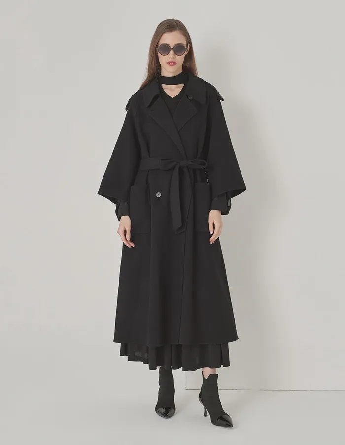MARYLING Jacket and Coat Black DoubleSided Woolen Long Coat Black 8211 Women MARYLING Jacket and Coat Black DoubleSided Woolen Long Coat Black 8211 Women