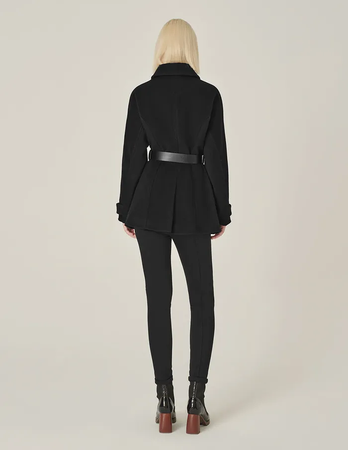 MARYLING Jacket and Coat Black Lapel Zipper Design Belted DoubleFaced Coat Black 8211 Women MARYLING Jacket and Coat Black Lapel Zipper Design Belted DoubleFaced Coat Black 8211 Women