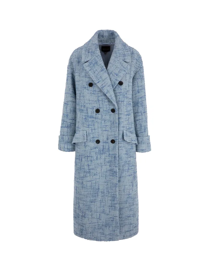 MARYLING Jacket and Coat Blue Loose DoubleBreasted Long Tweed Wool Coat Light Blue 8211 Women MARYLING Jacket and Coat Blue Loose DoubleBreasted Long Tweed Wool Coat Light Blue 8211 Women