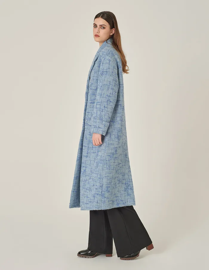 MARYLING Jacket and Coat Blue Loose DoubleBreasted Long Tweed Wool Coat Light Blue 8211 Women MARYLING Jacket and Coat Blue Loose DoubleBreasted Long Tweed Wool Coat Light Blue 8211 Women