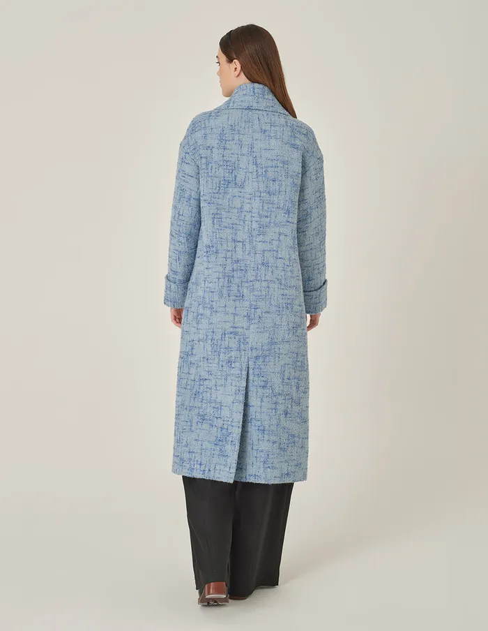 MARYLING Jacket and Coat Blue Loose DoubleBreasted Long Tweed Wool Coat Light Blue 8211 Women MARYLING Jacket and Coat Blue Loose DoubleBreasted Long Tweed Wool Coat Light Blue 8211 Women