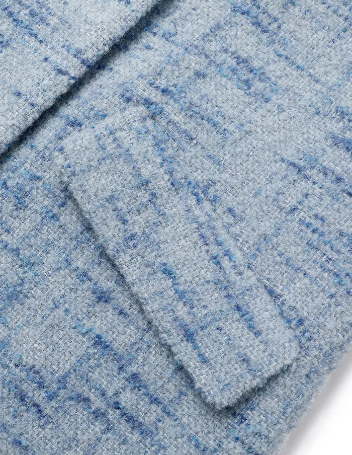 MARYLING Jacket and Coat Blue Loose DoubleBreasted Long Tweed Wool Coat Light Blue 8211 Women MARYLING Jacket and Coat Blue Loose DoubleBreasted Long Tweed Wool Coat Light Blue 8211 Women