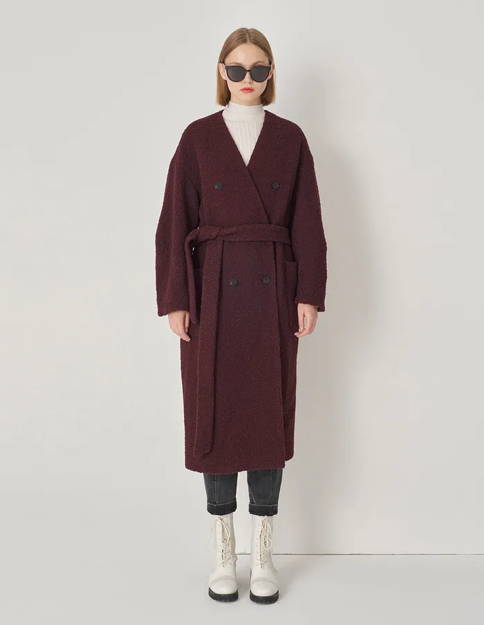 MARYLING Jacket and Coat Burgundy Collarless Lantern Sleeve Coat Burgundy 8211 Women