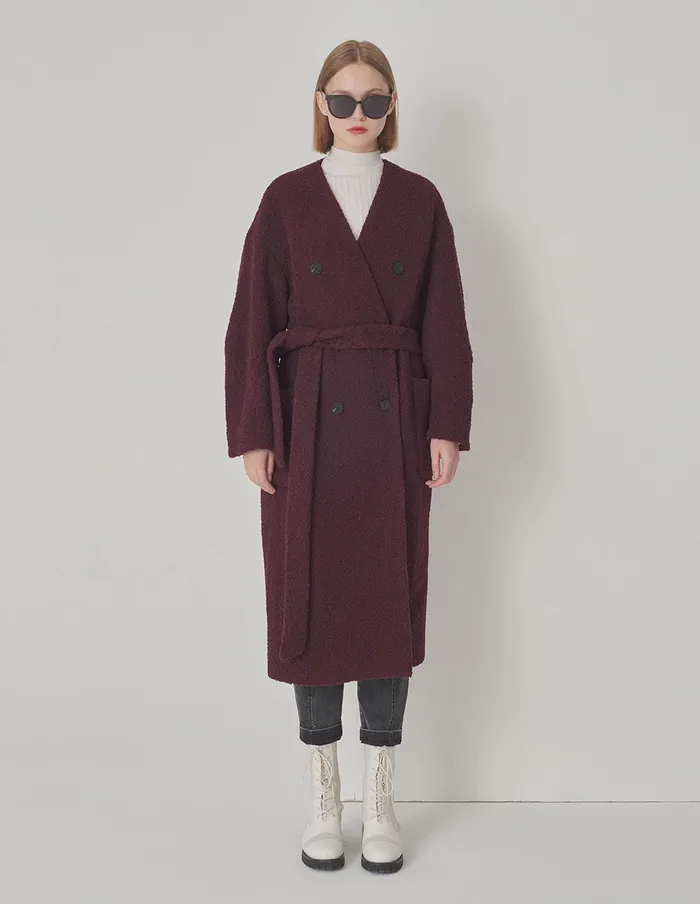 MARYLING Jacket and Coat Burgundy Collarless Lantern Sleeve Coat Burgundy 8211 Women MARYLING Jacket and Coat Burgundy Collarless Lantern Sleeve Coat Burgundy 8211 Women