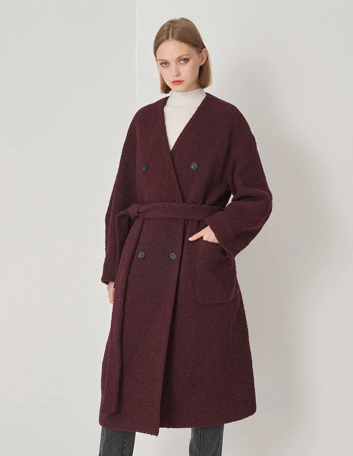 MARYLING Jacket and Coat Burgundy Collarless Lantern Sleeve Coat Burgundy 8211 Women MARYLING Jacket and Coat Burgundy Collarless Lantern Sleeve Coat Burgundy 8211 Women