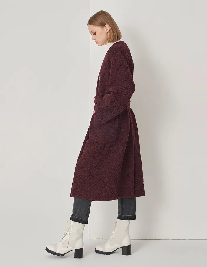 MARYLING Jacket and Coat Burgundy Collarless Lantern Sleeve Coat Burgundy 8211 Women MARYLING Jacket and Coat Burgundy Collarless Lantern Sleeve Coat Burgundy 8211 Women