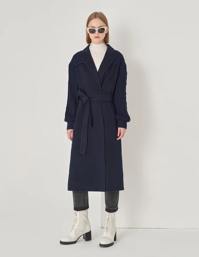 MARYLING Jacket and Coat Dark Blue DoubleSided Wool And Knitted Long Coat Dark Blue 8211 Women MARYLING Jacket and Coat Dark Blue DoubleSided Wool And Knitted Long Coat Dark Blue 8211 Women