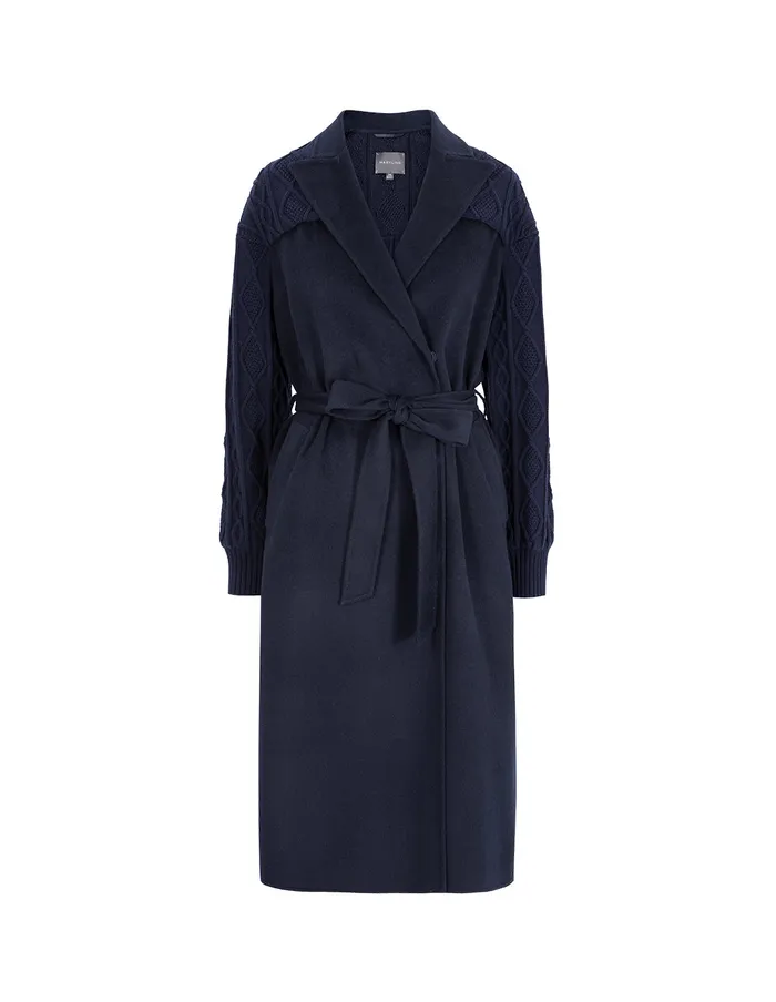 MARYLING Jacket and Coat Dark Blue DoubleSided Wool And Knitted Long Coat Dark Blue 8211 Women MARYLING Jacket and Coat Dark Blue DoubleSided Wool And Knitted Long Coat Dark Blue 8211 Women