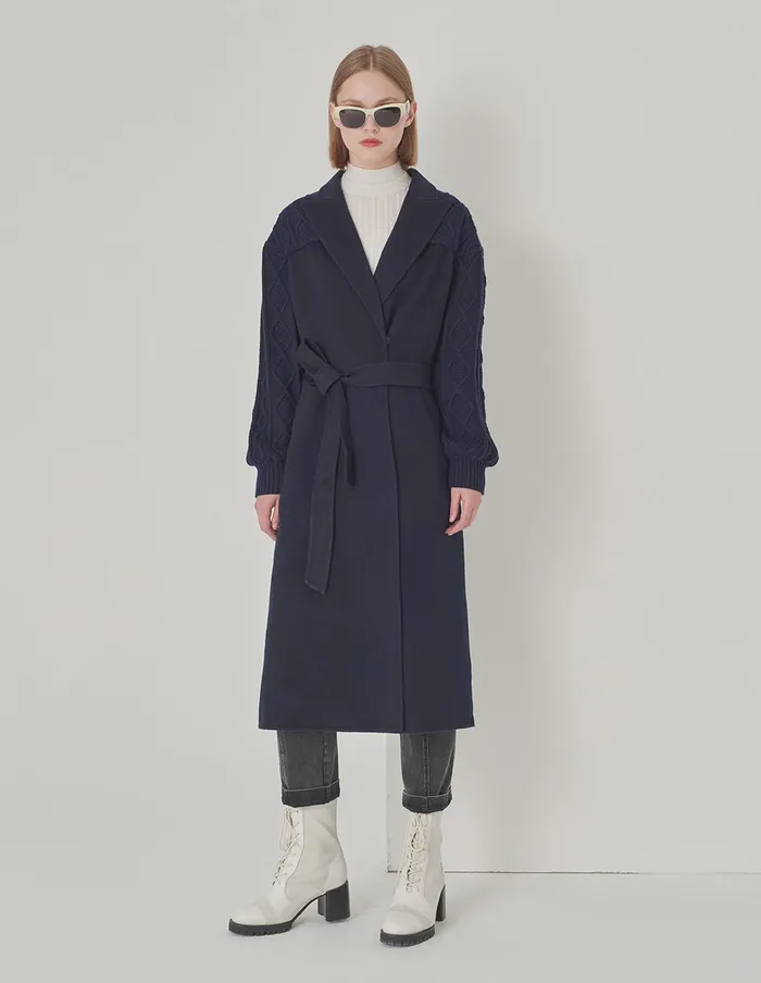MARYLING Jacket and Coat Dark Blue DoubleSided Wool And Knitted Long Coat Dark Blue 8211 Women MARYLING Jacket and Coat Dark Blue DoubleSided Wool And Knitted Long Coat Dark Blue 8211 Women