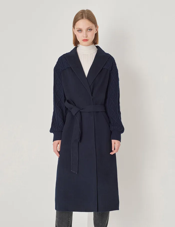 MARYLING Jacket and Coat Dark Blue DoubleSided Wool And Knitted Long Coat Dark Blue 8211 Women MARYLING Jacket and Coat Dark Blue DoubleSided Wool And Knitted Long Coat Dark Blue 8211 Women