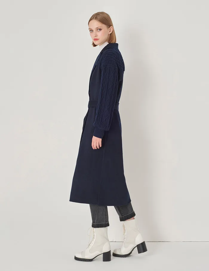 MARYLING Jacket and Coat Dark Blue DoubleSided Wool And Knitted Long Coat Dark Blue 8211 Women MARYLING Jacket and Coat Dark Blue DoubleSided Wool And Knitted Long Coat Dark Blue 8211 Women