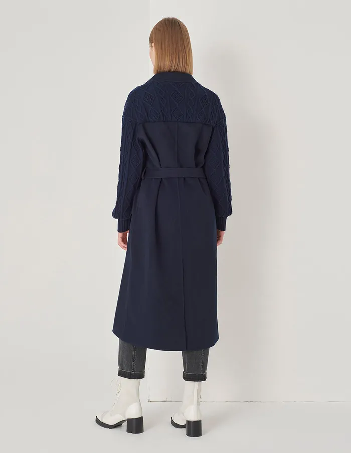 MARYLING Jacket and Coat Dark Blue DoubleSided Wool And Knitted Long Coat Dark Blue 8211 Women MARYLING Jacket and Coat Dark Blue DoubleSided Wool And Knitted Long Coat Dark Blue 8211 Women