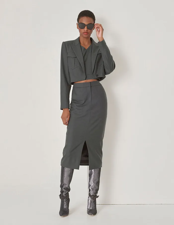 MARYLING Jacket and Coat Grey Blue Hem Curved Design Retro Blazer Grey 8211 Women MARYLING Jacket and Coat Grey Blue Hem Curved Design Retro Blazer Grey 8211 Women