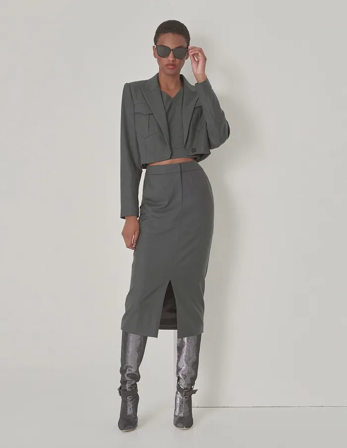 MARYLING Jacket and Coat Grey Blue Hem Curved Design Retro Blazer Grey 8211 Women MARYLING Jacket and Coat Grey Blue Hem Curved Design Retro Blazer Grey 8211 Women