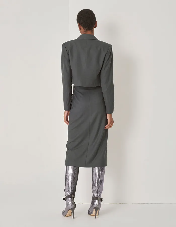 MARYLING Jacket and Coat Grey Blue Hem Curved Design Retro Blazer Grey 8211 Women MARYLING Jacket and Coat Grey Blue Hem Curved Design Retro Blazer Grey 8211 Women