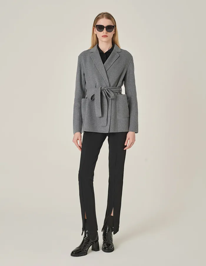 MARYLING Jacket and Coat Notched Lapel Wrap Belted DoubleFaced Wool Coat Grey 8211 Women MARYLING Jacket and Coat Notched Lapel Wrap Belted DoubleFaced Wool Coat Grey 8211 Women