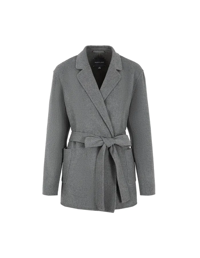 MARYLING Jacket and Coat Notched Lapel Wrap Belted DoubleFaced Wool Coat Grey 8211 Women MARYLING Jacket and Coat Notched Lapel Wrap Belted DoubleFaced Wool Coat Grey 8211 Women