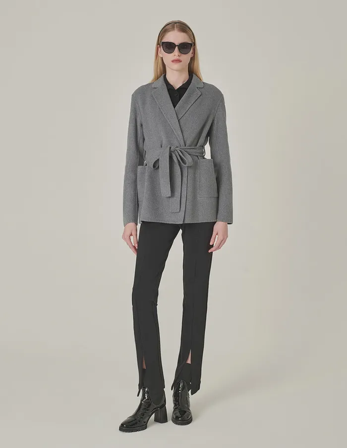MARYLING Jacket and Coat Notched Lapel Wrap Belted DoubleFaced Wool Coat Grey 8211 Women MARYLING Jacket and Coat Notched Lapel Wrap Belted DoubleFaced Wool Coat Grey 8211 Women