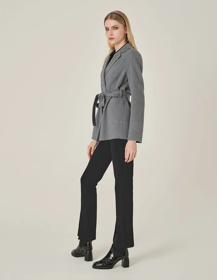 MARYLING Jacket and Coat Notched Lapel Wrap Belted DoubleFaced Wool Coat Grey 8211 Women MARYLING Jacket and Coat Notched Lapel Wrap Belted DoubleFaced Wool Coat Grey 8211 Women