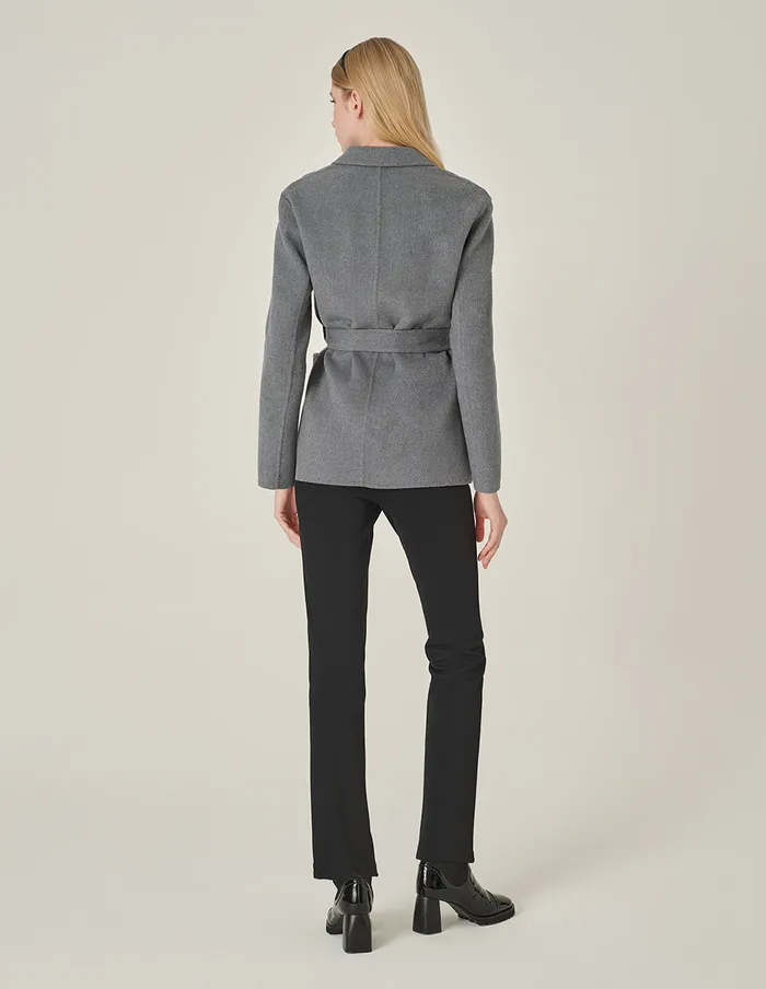 MARYLING Jacket and Coat Notched Lapel Wrap Belted DoubleFaced Wool Coat Grey 8211 Women MARYLING Jacket and Coat Notched Lapel Wrap Belted DoubleFaced Wool Coat Grey 8211 Women