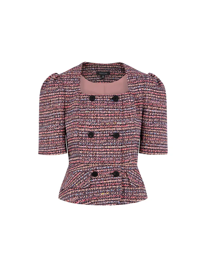 MARYLING Jacket and Coat Pink Striped Square Collar Tweed Jacket Pink 8211 Women MARYLING Jacket and Coat Pink Striped Square Collar Tweed Jacket Pink 8211 Women