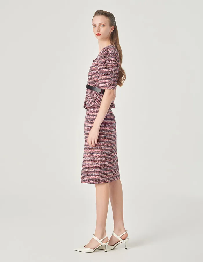 MARYLING Jacket and Coat Pink Striped Square Collar Tweed Jacket Pink 8211 Women MARYLING Jacket and Coat Pink Striped Square Collar Tweed Jacket Pink 8211 Women