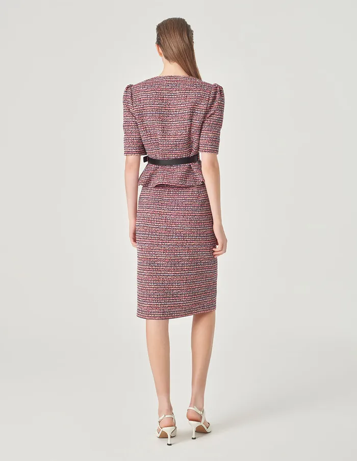 MARYLING Jacket and Coat Pink Striped Square Collar Tweed Jacket Pink 8211 Women MARYLING Jacket and Coat Pink Striped Square Collar Tweed Jacket Pink 8211 Women