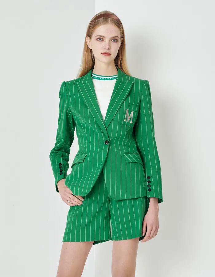 MARYLING Jacket and Coat Spring Green Bottom White Stripe Blazer Mix 8211 Women MARYLING Jacket and Coat Spring Green Bottom White Stripe Blazer Mix 8211 Women
