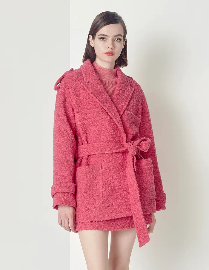 MARYLING Jacket and Coat Sweet Peach Pink Belted Jacket Red 8211 Women MARYLING Jacket and Coat Sweet Peach Pink Belted Jacket Red 8211 Women