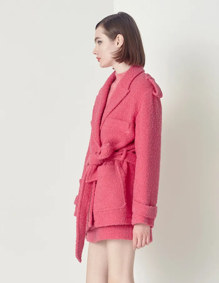 MARYLING Jacket and Coat Sweet Peach Pink Belted Jacket Red 8211 Women MARYLING Jacket and Coat Sweet Peach Pink Belted Jacket Red 8211 Women