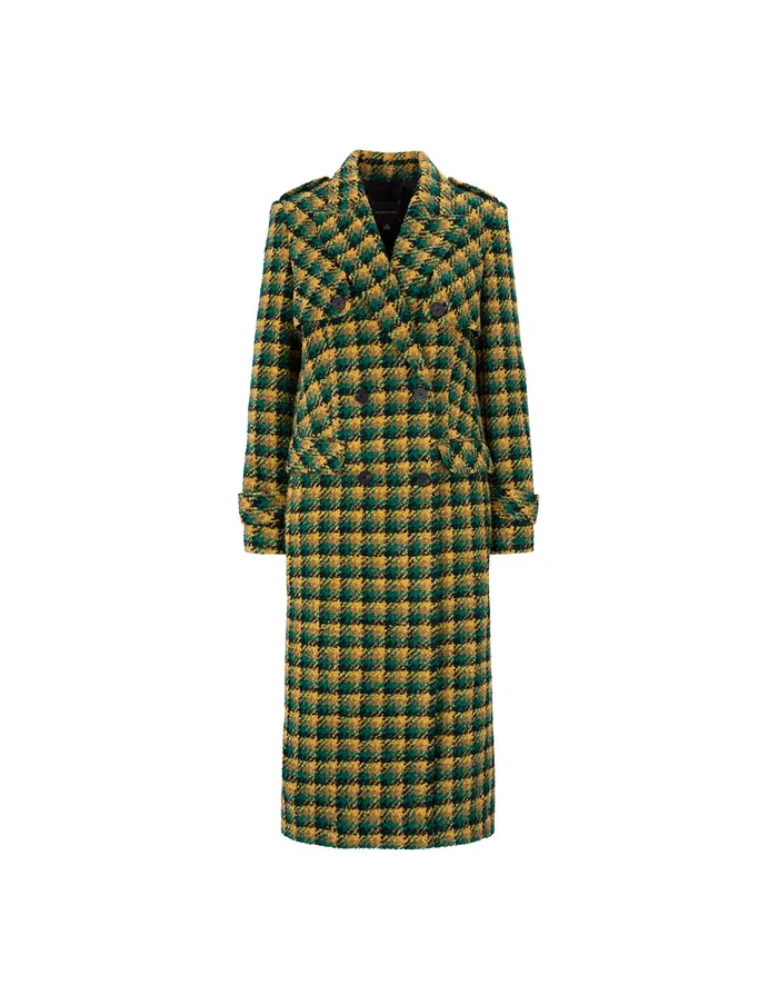 MARYLING Jacket and Coat YellowGreen Plaid Lapel DoubleBreasted Coat Checks 8211 Women MARYLING Jacket and Coat YellowGreen Plaid Lapel DoubleBreasted Coat Checks 8211 Women