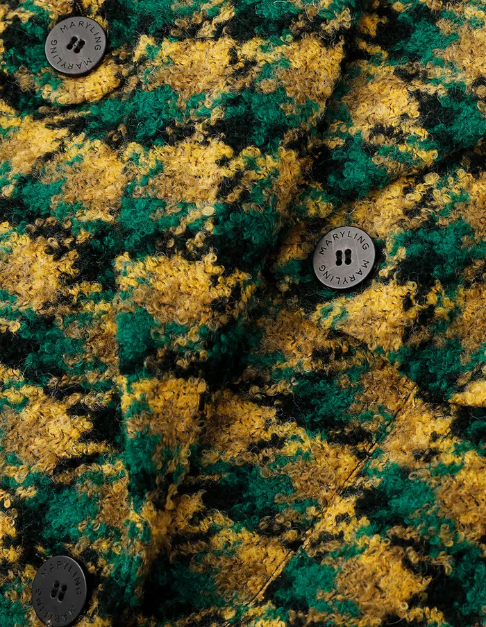 MARYLING Jacket and Coat YellowGreen Plaid Lapel DoubleBreasted Coat Checks 8211 Women MARYLING Jacket and Coat YellowGreen Plaid Lapel DoubleBreasted Coat Checks 8211 Women