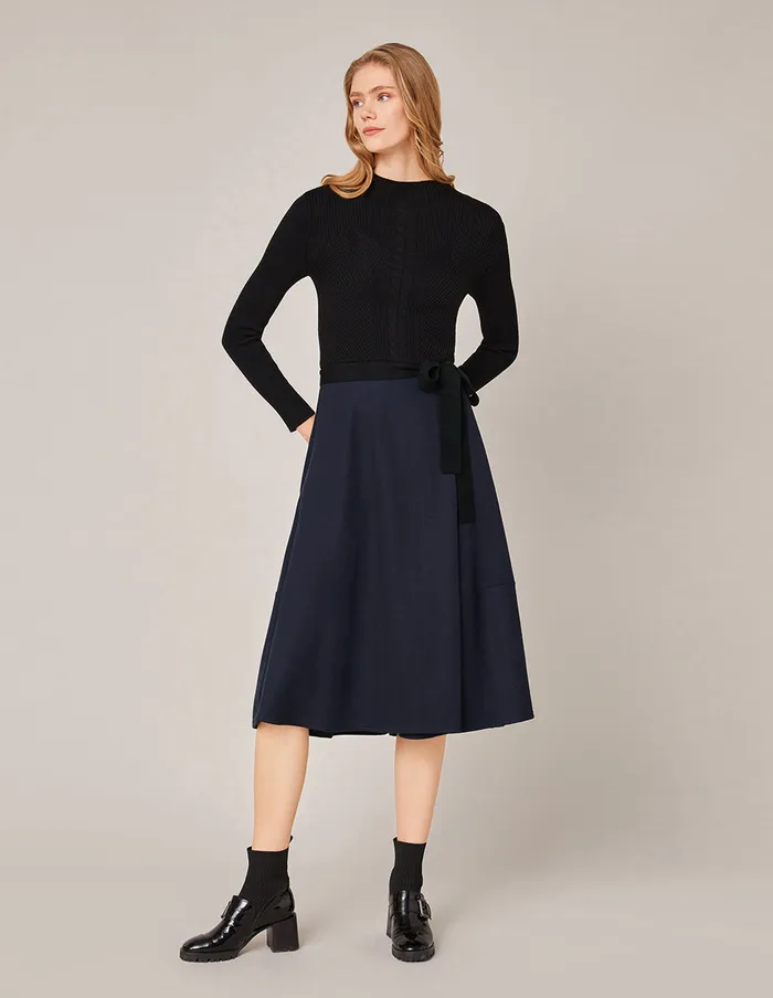 MARYLING Knit Dress RibKnit Spliced Pleated Midi Dress Dark Blue 8211 Women
