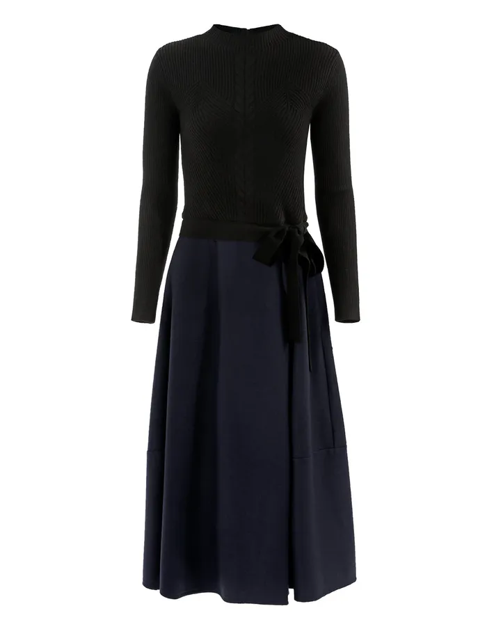 MARYLING Knit Dress RibKnit Spliced Pleated Midi Dress Dark Blue 8211 Women MARYLING Knit Dress RibKnit Spliced Pleated Midi Dress Dark Blue 8211 Women