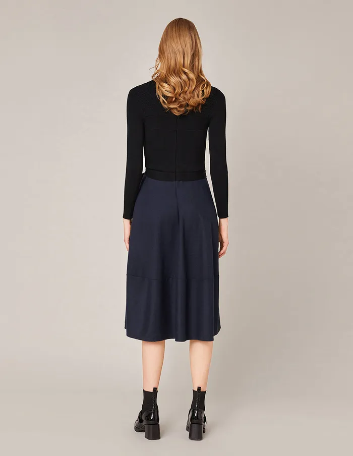 MARYLING Knit Dress RibKnit Spliced Pleated Midi Dress Dark Blue 8211 Women MARYLING Knit Dress RibKnit Spliced Pleated Midi Dress Dark Blue 8211 Women