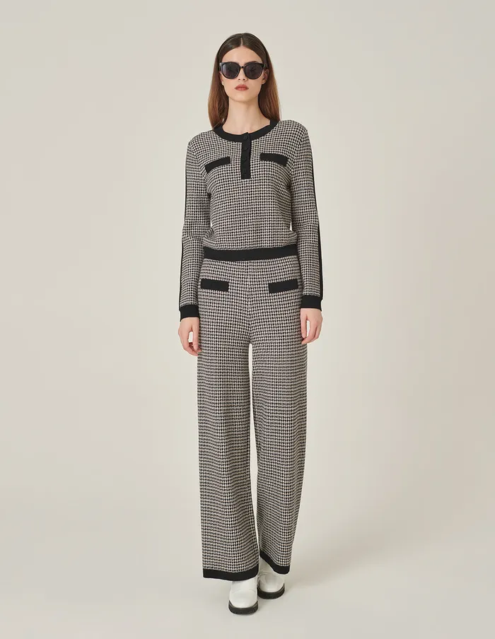 MARYLING Knitwear Black and White Houndstooth Knitted Straight WideLeg Pants Monochrome 8211 Women MARYLING Knitwear Black and White Houndstooth Knitted Straight WideLeg Pants Monochrome 8211 Women