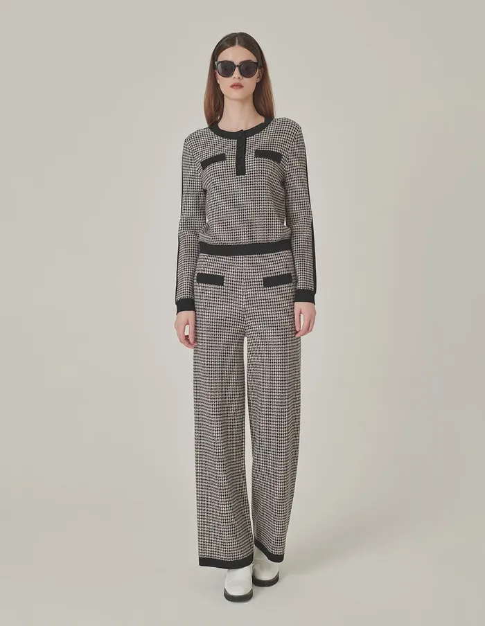 MARYLING Knitwear Black and White Houndstooth Knitted Straight WideLeg Pants Monochrome 8211 Women MARYLING Knitwear Black and White Houndstooth Knitted Straight WideLeg Pants Monochrome 8211 Women