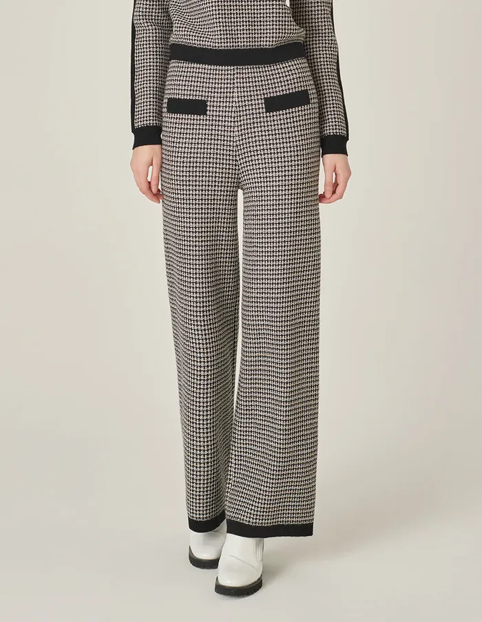 MARYLING Knitwear Black and White Houndstooth Knitted Straight WideLeg Pants Monochrome 8211 Women MARYLING Knitwear Black and White Houndstooth Knitted Straight WideLeg Pants Monochrome 8211 Women