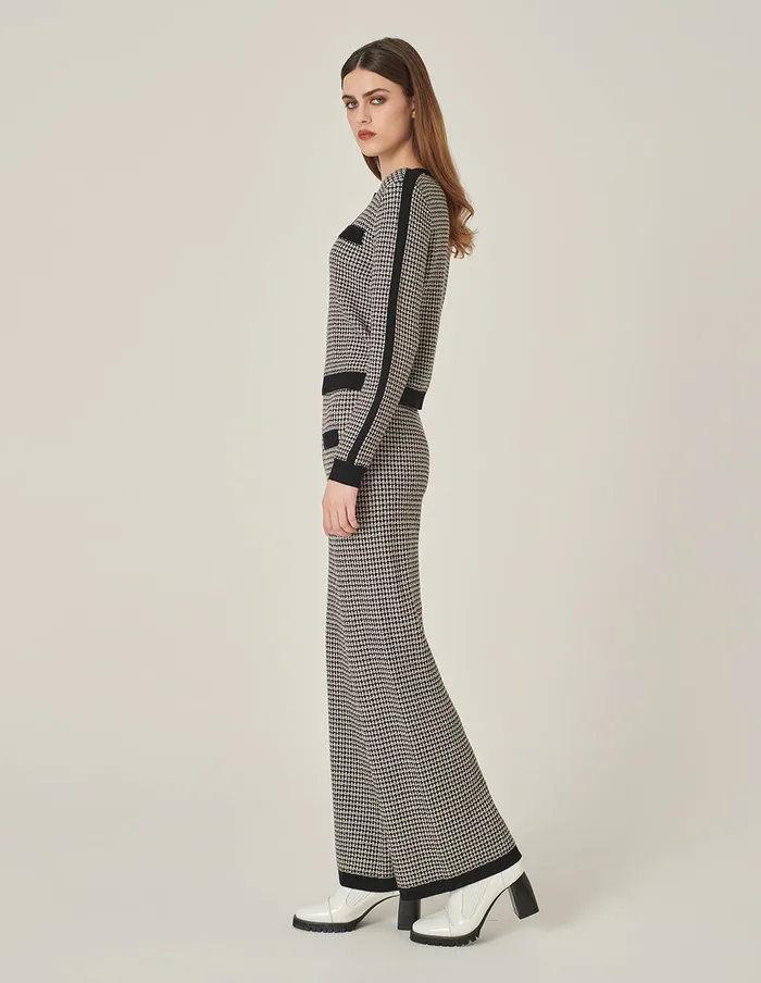 MARYLING Knitwear Black and White Houndstooth Knitted Straight WideLeg Pants Monochrome 8211 Women MARYLING Knitwear Black and White Houndstooth Knitted Straight WideLeg Pants Monochrome 8211 Women