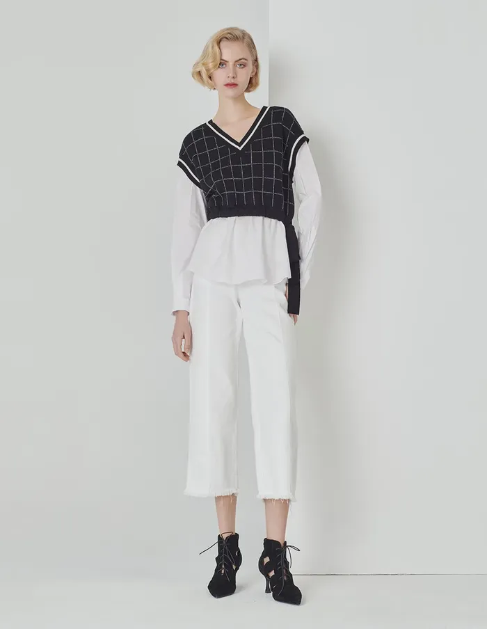 MARYLING Knitwear Black And White Colour Contrast Plaid Knitted Top Mix 8211 Women MARYLING Knitwear Black And White Colour Contrast Plaid Knitted Top Mix 8211 Women