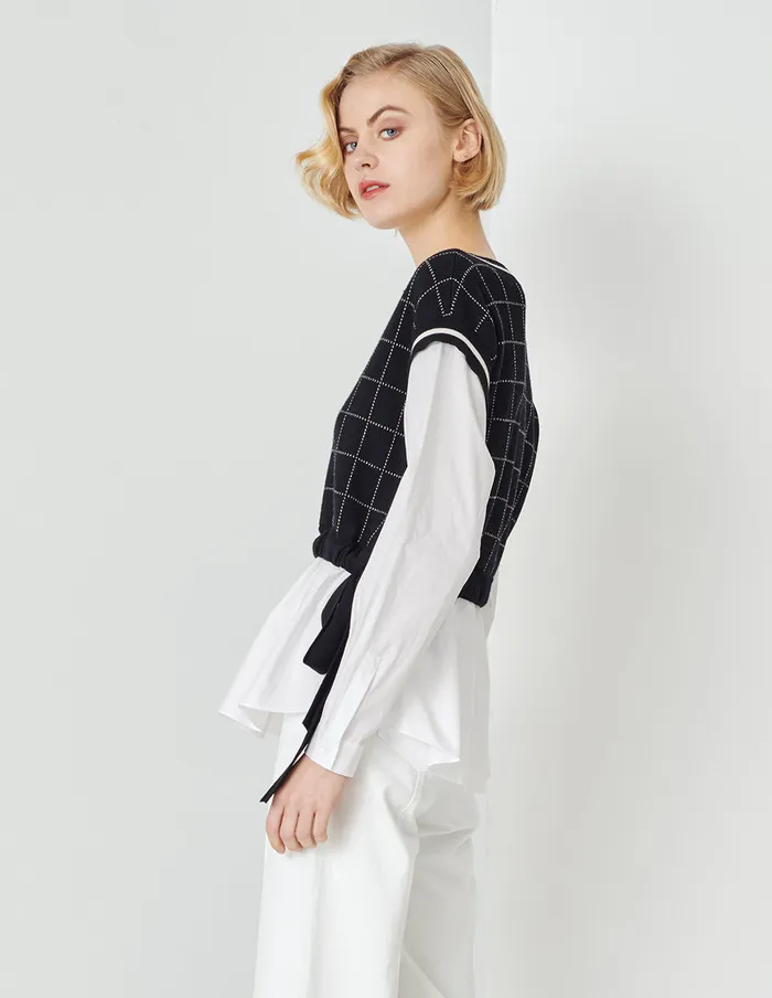 MARYLING Knitwear Black And White Colour Contrast Plaid Knitted Top Mix 8211 Women MARYLING Knitwear Black And White Colour Contrast Plaid Knitted Top Mix 8211 Women
