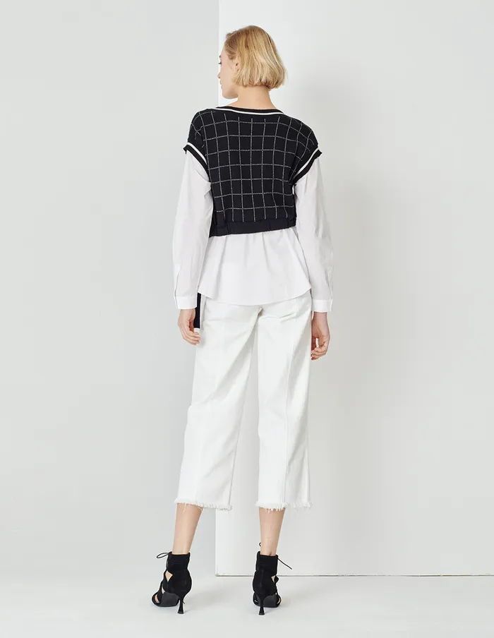 MARYLING Knitwear Black And White Colour Contrast Plaid Knitted Top Mix 8211 Women MARYLING Knitwear Black And White Colour Contrast Plaid Knitted Top Mix 8211 Women