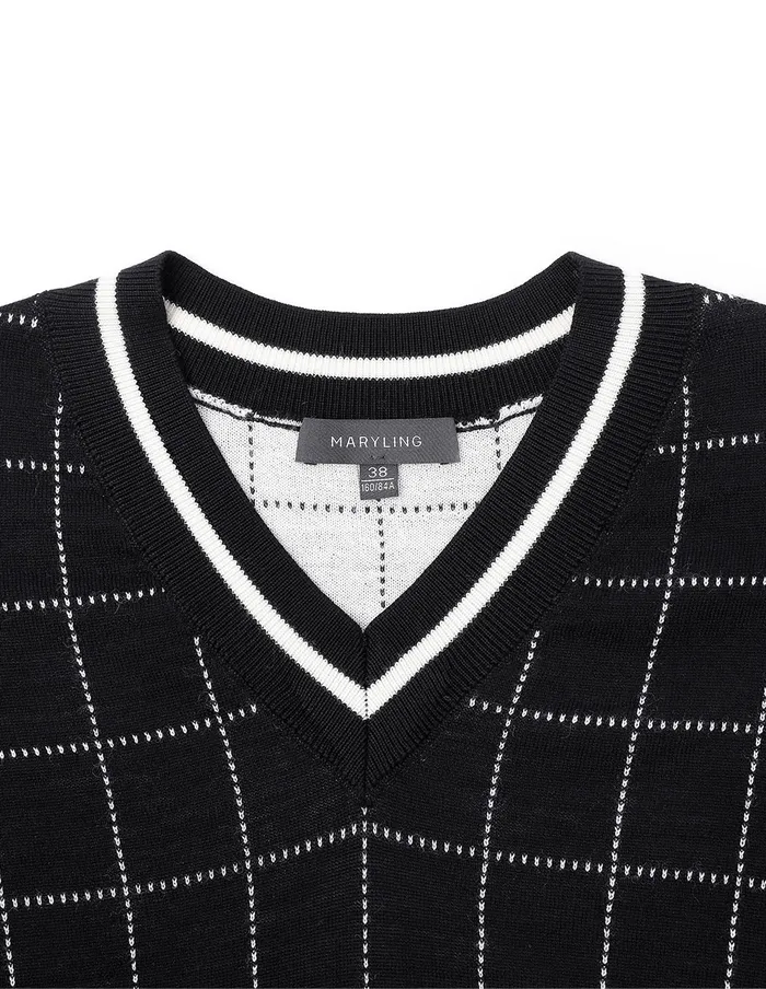 MARYLING Knitwear Black And White Colour Contrast Plaid Knitted Top Mix 8211 Women MARYLING Knitwear Black And White Colour Contrast Plaid Knitted Top Mix 8211 Women