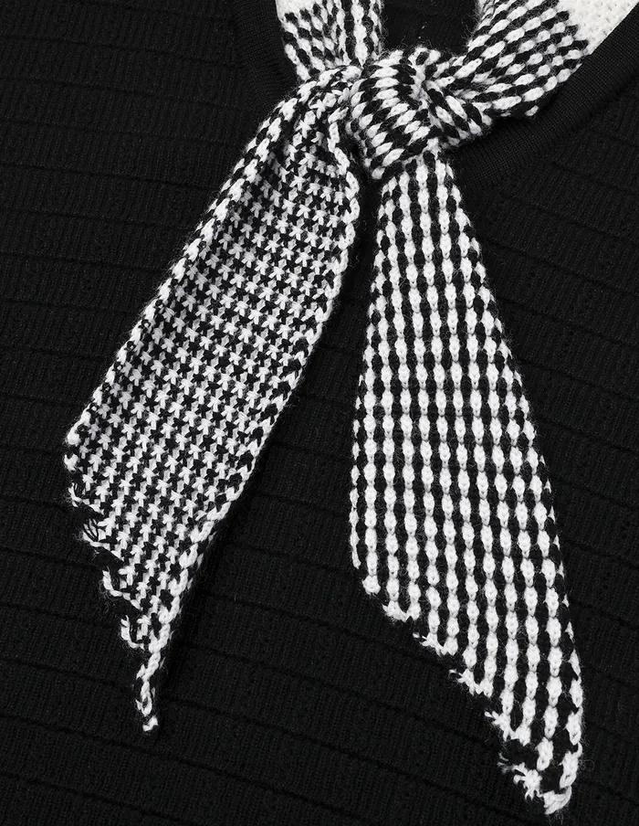 MARYLING Knitwear Black And White Tie Design Knitted ShortSleeved Pullover Monochrome 8211 Women MARYLING Knitwear Black And White Tie Design Knitted ShortSleeved Pullover Monochrome 8211 Women